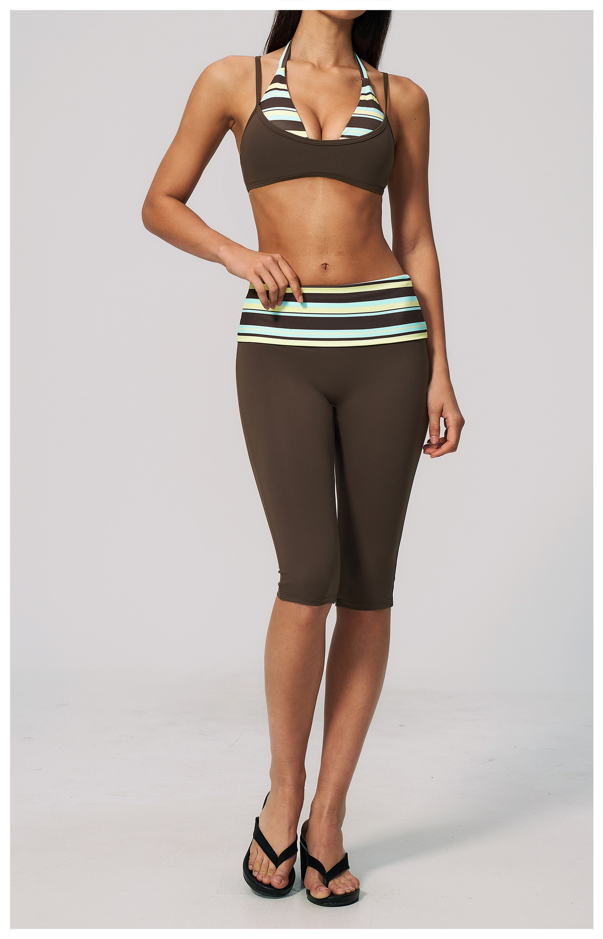 Yoga Fitness Club - STYLISH LADY Striped Fold Over Waist
