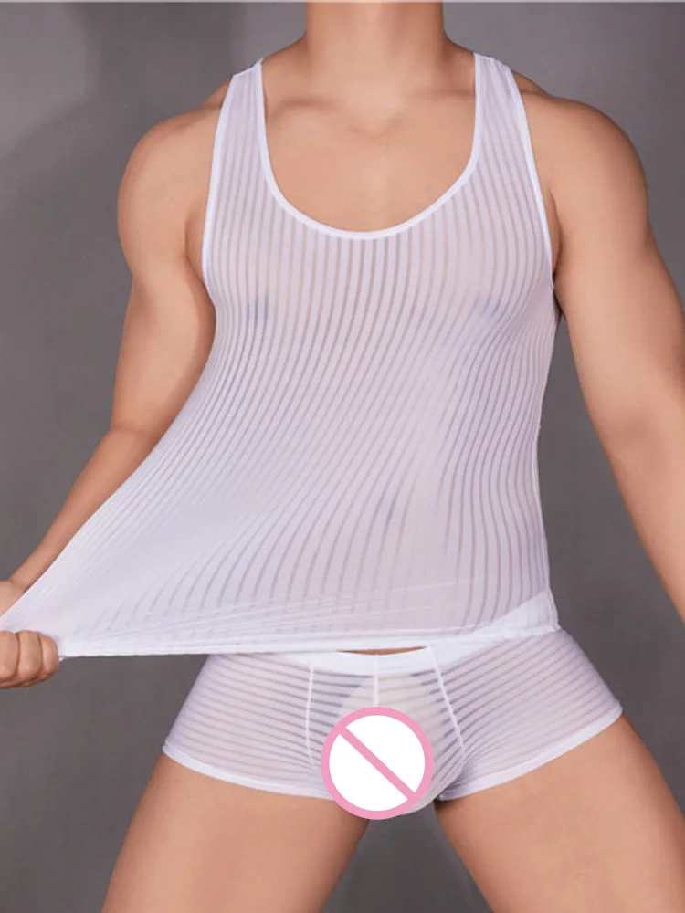 Stripe Sheer Men's Vest Sexy H - Yoga Fitness Club recension och pris