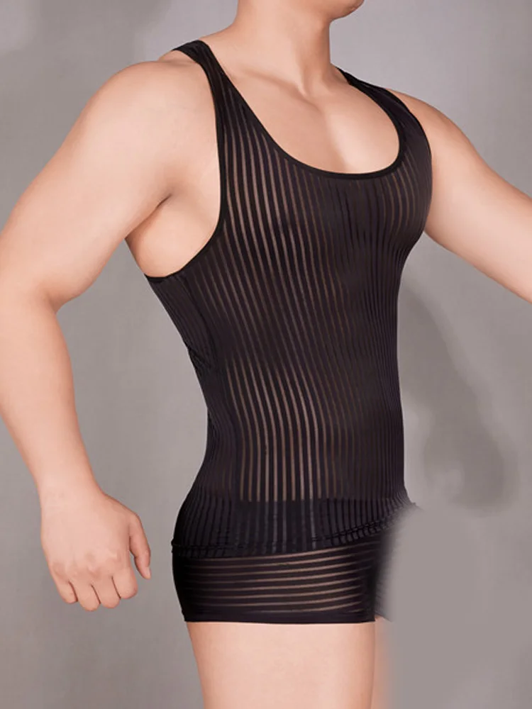Stripe Sheer Men's Vest Sexy H - Yoga Fitness Club recension och pris